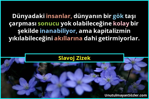 Slavoj Zizek - Dünyadaki insanlar, dünyanın bir gök taşı çarpması sonucu yok olabileceğine kolay bir şekilde inanabiliyor, ama kapitalizmin yıkılabile...