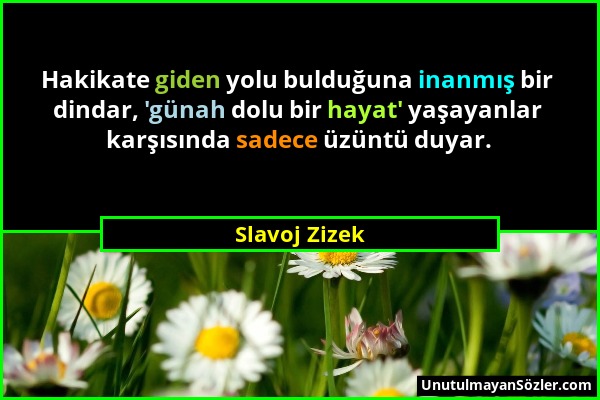 Slavoj Zizek - Hakikate giden yolu bulduğuna inanmış bir dindar, 'günah dolu bir hayat' yaşayanlar karşısında sadece üzüntü duyar....