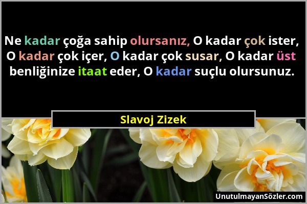 Slavoj Zizek - Ne kadar çoğa sahip olursanız, O kadar çok ister, O kadar çok içer, O kadar çok susar, O kadar üst benliğinize itaat eder, O kadar suçl...