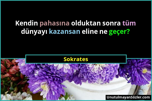 Sokrates - Kendin pahasına olduktan sonra tüm dünyayı kazansan eline ne geçer?...