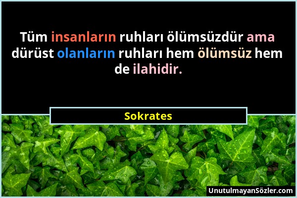 Sokrates - Tüm insanların ruhları ölümsüzdür ama dürüst olanların ruhları hem ölümsüz hem de ilahidir....