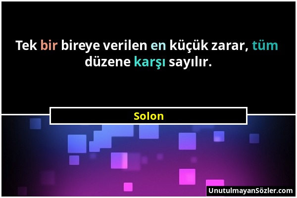 Solon - Tek bir bireye verilen en küçük zarar, tüm düzene karşı sayılır....