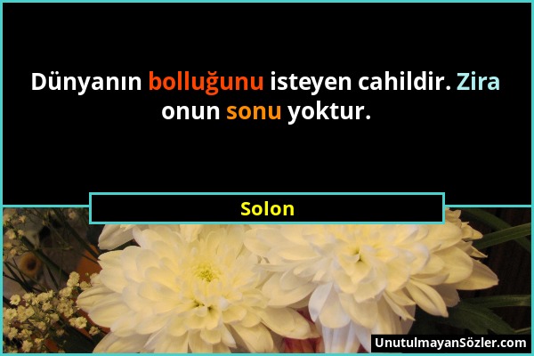 Solon - Dünyanın bolluğunu isteyen cahildir. Zira onun sonu yoktur....