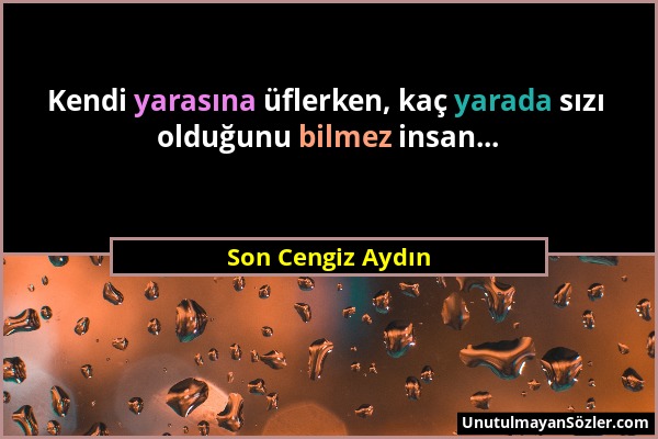 Son Cengiz Aydın - Kendi yarasına üflerken, kaç yarada sızı olduğunu bilmez insan......