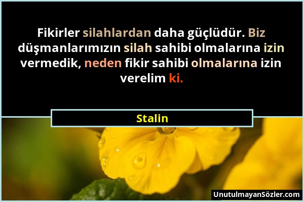 Stalin - Fikirler silahlardan daha güçlüdür. Biz düşmanlarımızın silah sahibi olmalarına izin vermedik, neden fikir sahibi olmalarına izin verelim ki....