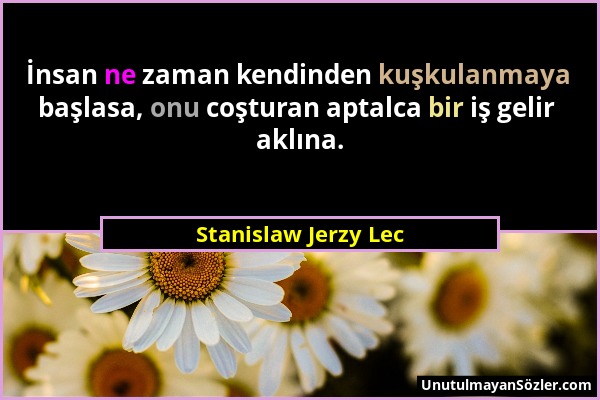 Stanislaw Jerzy Lec - İnsan ne zaman kendinden kuşkulanmaya başlasa, onu coşturan aptalca bir iş gelir aklına....