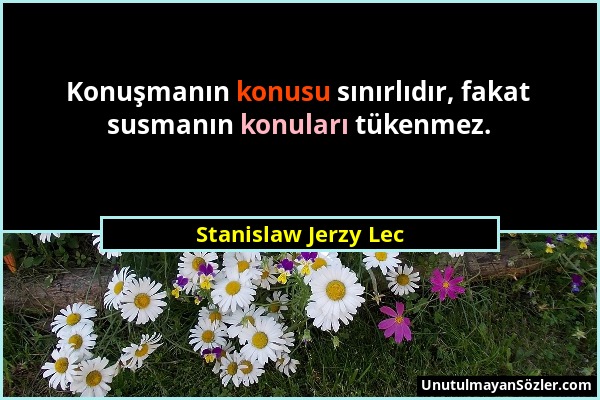 Stanislaw Jerzy Lec - Konuşmanın konusu sınırlıdır, fakat susmanın konuları tükenmez....