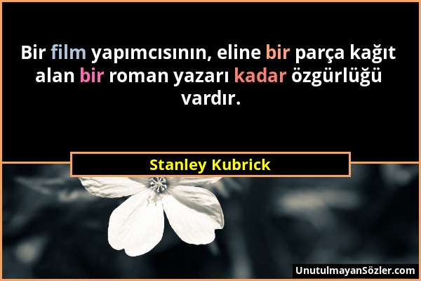 Stanley Kubrick - Bir film yapımcısının, eline bir parça kağıt alan bir roman yazarı kadar özgürlüğü vardır....