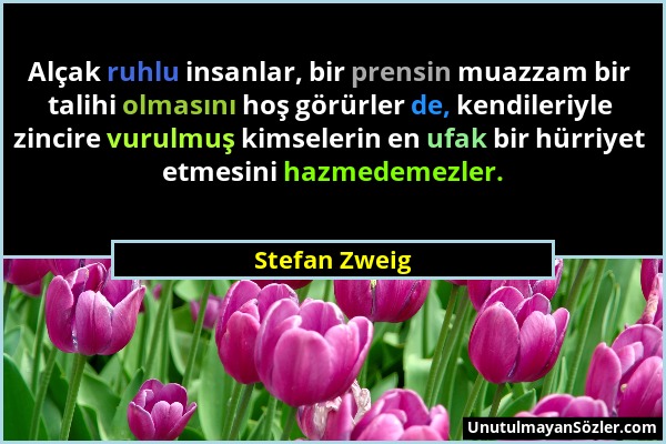 Stefan Zweig - Alçak ruhlu insanlar, bir prensin muazzam bir talihi olmasını hoş görürler de, kendileriyle zincire vurulmuş kimselerin en ufak bir hür...