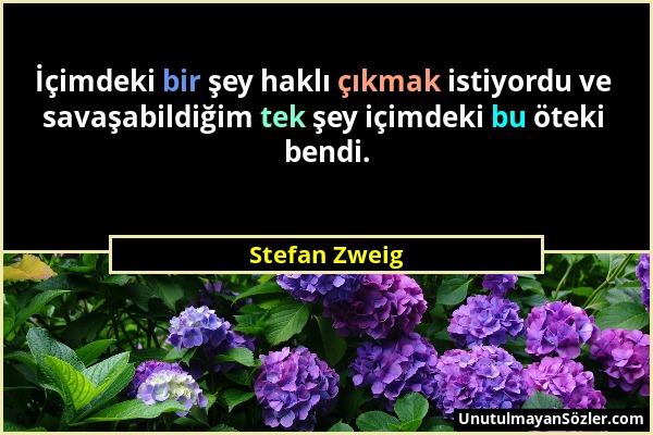 Stefan Zweig - İçimdeki bir şey haklı çıkmak istiyordu ve savaşabildiğim tek şey içimdeki bu öteki bendi....