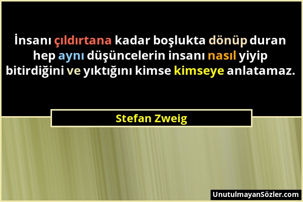 Stefan Zweig - İnsanı çıldırtana kadar boşlukta dönüp duran hep aynı düşüncelerin insanı nasıl yiyip bitirdiğini ve yıktığını kimse kimseye anlatamaz....