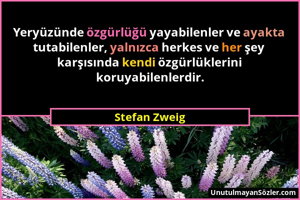 Stefan Zweig - Yeryüzünde özgürlüğü yayabilenler ve ayakta tutabilenler, yalnızca herkes ve her şey karşısında kendi özgürlüklerini koruyabilenlerdir....