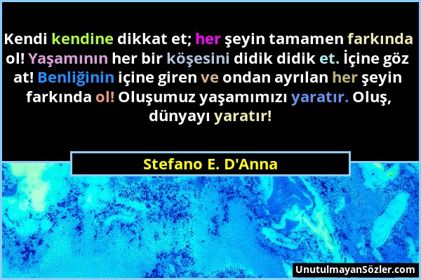 Stefano E. D'Anna - Kendi kendine dikkat et; her şeyin tamamen farkında ol! Yaşamının her bir köşesini didik didik et. İçine göz at! Benliğinin içine...