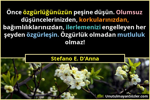 Stefano E. D'Anna - Önce özgürlüğünüzün peşine düşün. Olumsuz düşüncelerinizden, korkularınızdan, bağımlılıklarınızdan, ilerlemenizi engelleyen her şe...