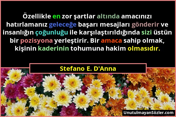 Stefano E. D'Anna - Özellikle en zor şartlar altında amacınızı hatırlamanız geleceğe başarı mesajları gönderir ve insanlığın çoğunluğu ile karşılaştır...