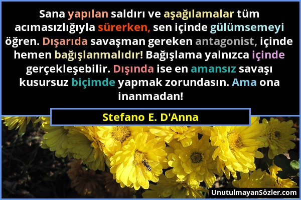 Stefano E. D'Anna - Sana yapılan saldırı ve aşağılamalar tüm acımasızlığıyla sürerken, sen içinde gülümsemeyi öğren. Dışarıda savaşman gereken antagon...