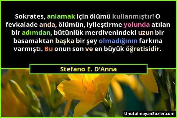 Stefano E. D'Anna - Sokrates, anlamak için ölümü kullanmıştır! O fevkalade anda, ölümün, iyileştirme yolunda atılan bir adımdan, bütünlük merdiveninde...
