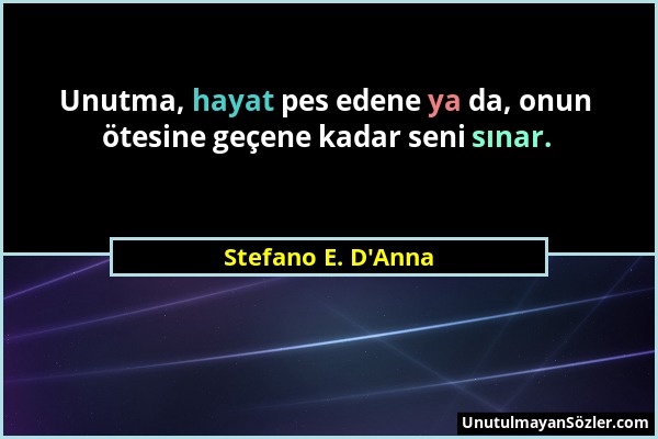 Stefano E. D'Anna - Unutma, hayat pes edene ya da, onun ötesine geçene kadar seni sınar....