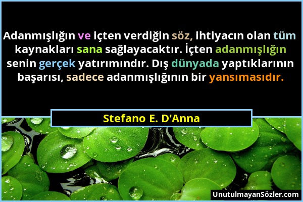 Stefano E. D'Anna - Adanmışlığın ve içten verdiğin söz, ihtiyacın olan tüm kaynakları sana sağlayacaktır. İçten adanmışlığın senin gerçek yatırımındır...