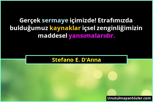 Stefano E. D'Anna - Gerçek sermaye içimizde! Etrafımızda bulduğumuz kaynaklar içsel zenginliğimizin maddesel yansımalarıdır....