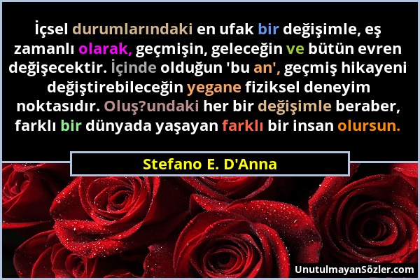 Stefano E. D'Anna - İçsel durumlarındaki en ufak bir değişimle, eş zamanlı olarak, geçmişin, geleceğin ve bütün evren değişecektir. İçinde olduğun 'bu...