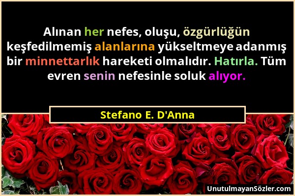 Stefano E. D'Anna - Alınan her nefes, oluşu, özgürlüğün keşfedilmemiş alanlarına yükseltmeye adanmış bir minnettarlık hareketi olmalıdır. Hatırla. Tüm...