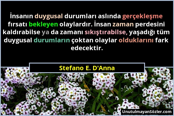 Stefano E. D'Anna - İnsanın duygusal durumları aslında gerçekleşme fırsatı bekleyen olaylardır. İnsan zaman perdesini kaldırabilse ya da zamanı sıkışt...