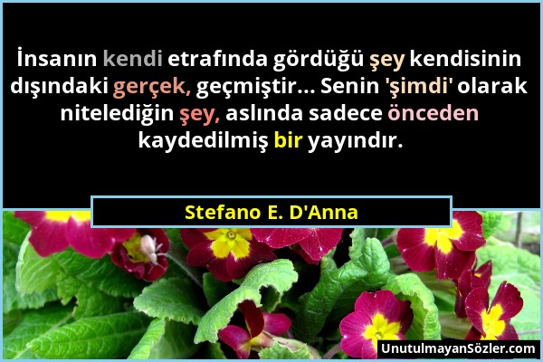 Stefano E. D'Anna - İnsanın kendi etrafında gördüğü şey kendisinin dışındaki gerçek, geçmiştir... Senin 'şimdi' olarak nitelediğin şey, aslında sadece...
