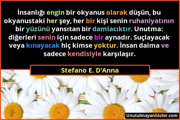 Stefano E. D'Anna - İnsanlığı engin bir okyanus olarak düşün, bu okyanustaki her şey, her bir kişi senin ruhaniyatının bir yüzünü yansıtan bir damlacı...