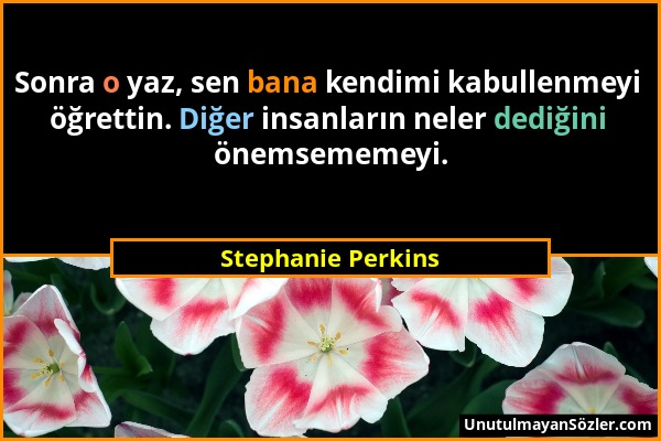 Stephanie Perkins - Sonra o yaz, sen bana kendimi kabullenmeyi öğrettin. Diğer insanların neler dediğini önemsememeyi....