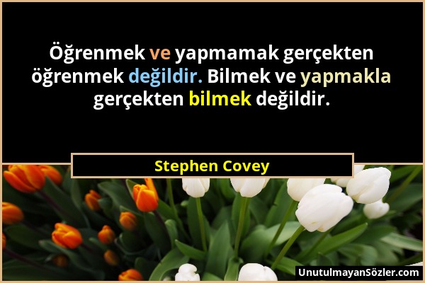 Stephen Covey - Öğrenmek ve yapmamak gerçekten öğrenmek değildir. Bilmek ve yapmakla gerçekten bilmek değildir....