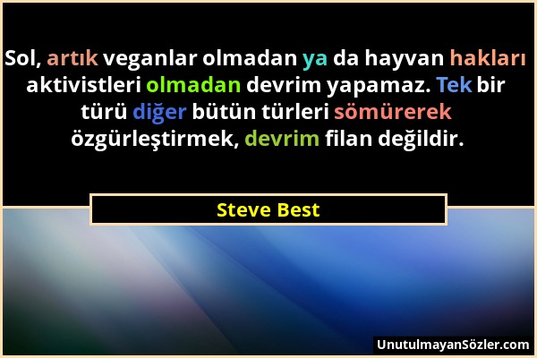 Steve Best - Sol, artık veganlar olmadan ya da hayvan hakları aktivistleri olmadan devrim yapamaz. Tek bir türü diğer bütün türleri sömürerek özgürleş...