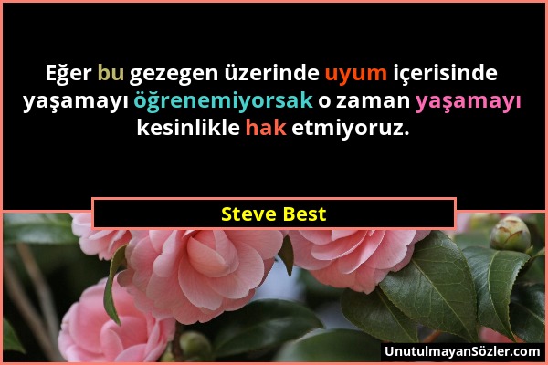 Steve Best - Eğer bu gezegen üzerinde uyum içerisinde yaşamayı öğrenemiyorsak o zaman yaşamayı kesinlikle hak etmiyoruz....