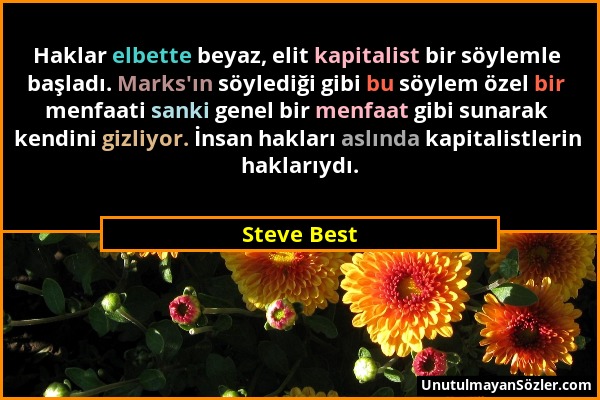 Steve Best - Haklar elbette beyaz, elit kapitalist bir söylemle başladı. Marks'ın söylediği gibi bu söylem özel bir menfaati sanki genel bir menfaat g...