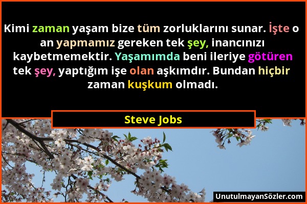 Steve Jobs - Kimi zaman yaşam bize tüm zorluklarını sunar. İşte o an yapmamız gereken tek şey, inancınızı kaybetmemektir. Yaşamımda beni ileriye götür...