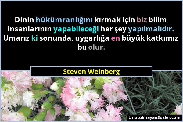 Steven Weinberg - Dinin hükümranlığını kırmak için biz bilim insanlarının yapabileceği her şey yapılmalıdır. Umarız ki sonunda, uygarlığa en büyük kat...