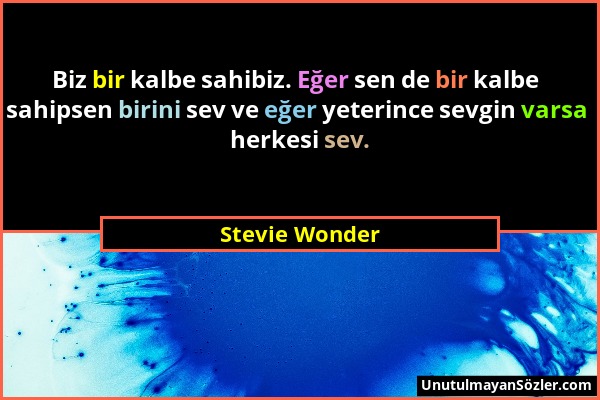 Stevie Wonder - Biz bir kalbe sahibiz. Eğer sen de bir kalbe sahipsen birini sev ve eğer yeterince sevgin varsa herkesi sev....