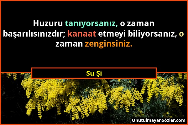 Su Şi - Huzuru tanıyorsanız, o zaman başarılısınızdır; kanaat etmeyi biliyorsanız, o zaman zenginsiniz....