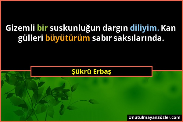 Şükrü Erbaş - Gizemli bir suskunluğun dargın diliyim. Kan gülleri büyütürüm sabır saksılarında....