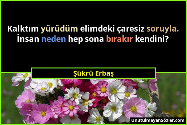 Şükrü Erbaş - Kalktım yürüdüm elimdeki çaresiz soruyla. İnsan neden hep sona bırakır kendini?...