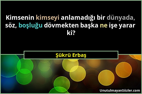 Şükrü Erbaş - Kimsenin kimseyi anlamadığı bir dünyada, söz, boşluğu dövmekten başka ne işe yarar ki?...