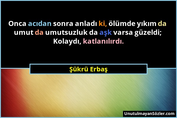 Şükrü Erbaş - Onca acıdan sonra anladı ki, ölümde yıkım da umut da umutsuzluk da aşk varsa güzeldi; Kolaydı, katlanılırdı....