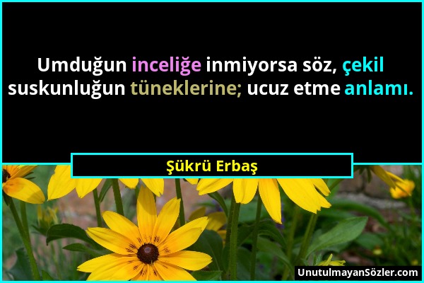 Şükrü Erbaş - Umduğun inceliğe inmiyorsa söz, çekil suskunluğun tüneklerine; ucuz etme anlamı....