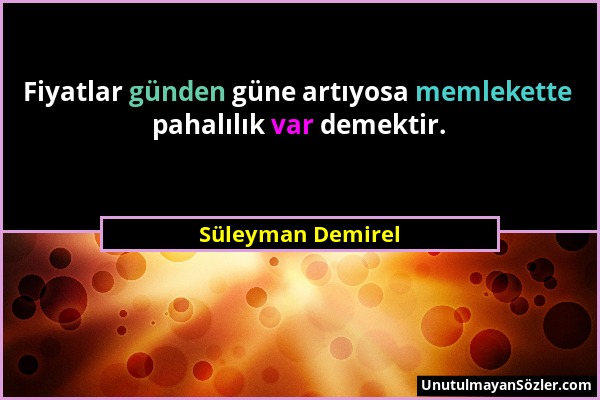 Süleyman Demirel - Fiyatlar günden güne artıyosa memlekette pahalılık var demektir....