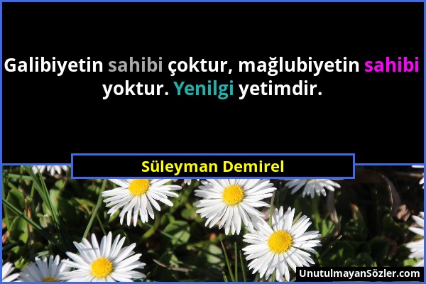 Süleyman Demirel - Galibiyetin sahibi çoktur, mağlubiyetin sahibi yoktur. Yenilgi yetimdir....