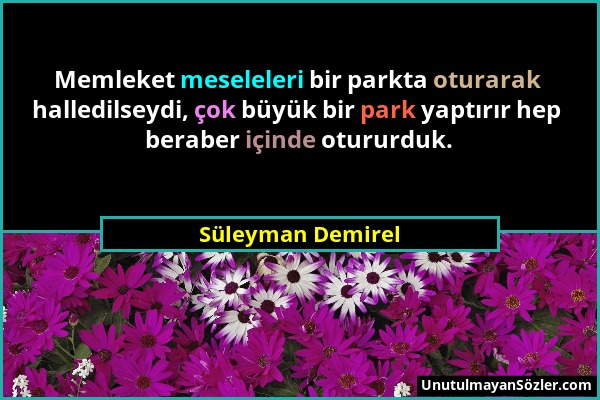 Süleyman Demirel - Memleket meseleleri bir parkta oturarak halledilseydi, çok büyük bir park yaptırır hep beraber içinde otururduk....