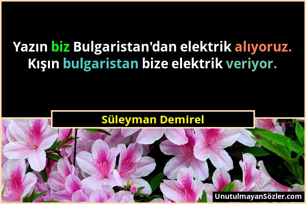 Süleyman Demirel - Yazın biz Bulgaristan'dan elektrik alıyoruz. Kışın bulgaristan bize elektrik veriyor....