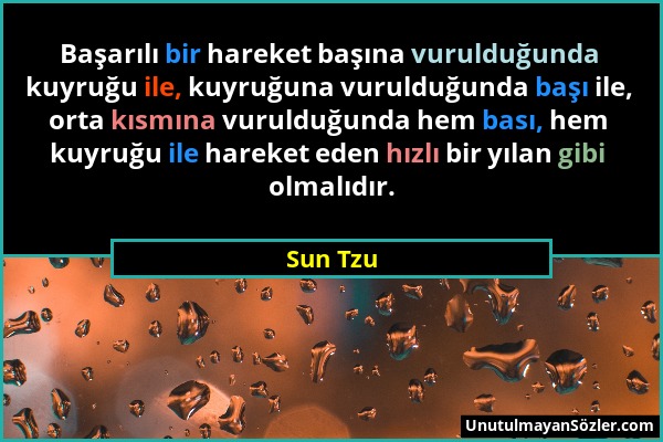 Sun Tzu - Başarılı bir hareket başına vurulduğunda kuyruğu ile, kuyruğuna vurulduğunda başı ile, orta kısmına vurulduğunda hem bası, hem kuyruğu ile h...