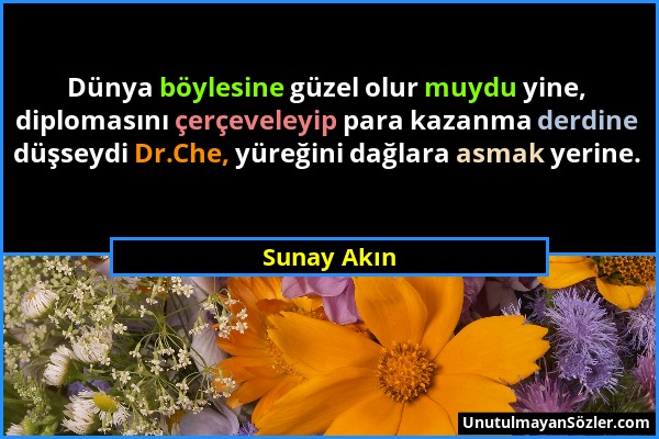 Sunay Akın - Dünya böylesine güzel olur muydu yine, diplomasını çerçeveleyip para kazanma derdine düşseydi Dr.Che, yüreğini dağlara asmak yerine....