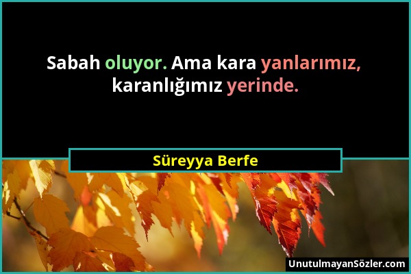 Süreyya Berfe - Sabah oluyor. Ama kara yanlarımız, karanlığımız yerinde....